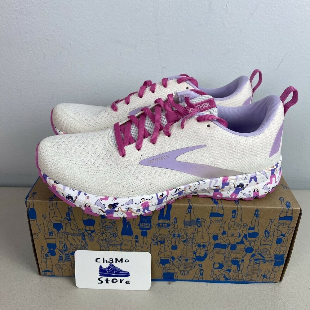 Brooks Revel 4 Womens Empower Her Running Shoes White Pink Unity - Picture 3 of 11
